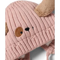 Babyhug Woollen Cap with Knot and Ear Design Pink - Diameter 19 cm