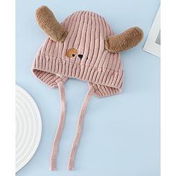 Babyhug Woollen Cap with Knot and Ear Design Pink - Diameter 19 cm