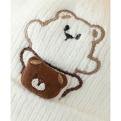 Babyhug Woollen Pom Pom Cap With Bear Design Off White - Diameter 9 cm
