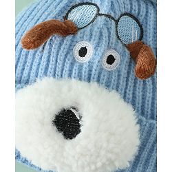 Babyhug Woollen Cap with Pom Pom & Animal Applique in Sky Blue - Diameter 16 cm