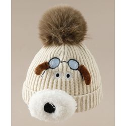 Babyhug Woollen Cap with Pom Pom & Animal Applique in Sky Blue - Diameter 16 cm