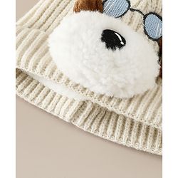 Babyhug Woollen Cap with Pom Pom & Animal Applique in Sky Blue - Diameter 16 cm