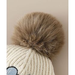 Babyhug Woollen Cap with Pom Pom & Animal Applique in Sky Blue - Diameter 16 cm