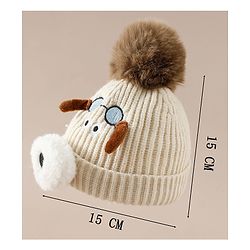 Babyhug Woollen Cap with Pom Pom & Animal Applique in Sky Blue - Diameter 16 cm