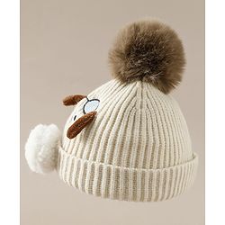 Babyhug Woollen Cap with Pom Pom & Animal Applique in Sky Blue - Diameter 16 cm