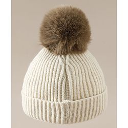Babyhug Woollen Cap with Pom Pom & Animal Applique in Sky Blue - Diameter 16 cm