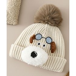 Babyhug Woollen Cap with Pom Pom & Animal Applique in Sky Blue - Diameter 16 cm