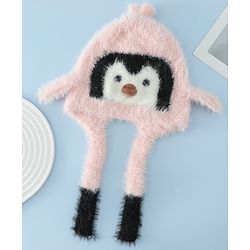 Babyhug Woollen Cap With Panda Design in Pink - Diameter 19 cm
