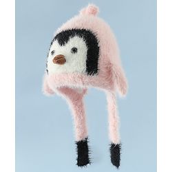 Babyhug Woollen Cap With Panda Design in Pink - Diameter 19 cm