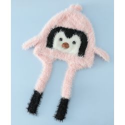Babyhug Woollen Cap With Panda Design in Pink - Diameter 19 cm