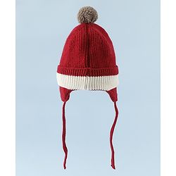 Babyhug Woollen Horn Designed Cap featuring Reindeer Antler Details and Pom-Pom Cap Red - Diameter 10.5 cm