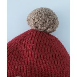 Babyhug Woollen Horn Designed Cap featuring Reindeer Antler Details and Pom-Pom Cap Red - Diameter 10.5 cm