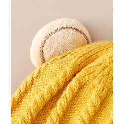 Babyhug Woollen Cap With Ear & Teddy Bear Applique Yellow - Diameter 9 cm