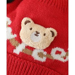 Babyhug Woollen Cap With Bear Design in Red - Diameter 16 cm