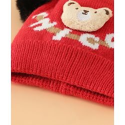 Babyhug Woollen Cap With Bear Design in Red - Diameter 16 cm