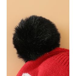 Babyhug Woollen Cap With Bear Design in Red - Diameter 16 cm