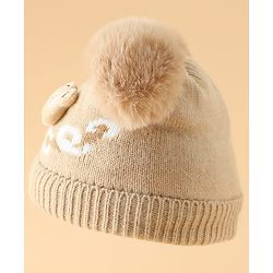 Babyhug Woollen Cap With Bear Design in Red - Diameter 16 cm