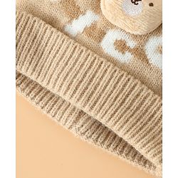 Babyhug Woollen Cap With Bear Design in Red - Diameter 16 cm