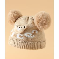 Babyhug Woollen Cap With Bear Design in Red - Diameter 16 cm
