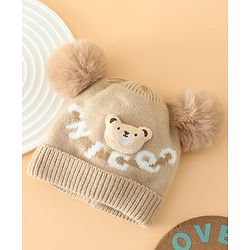 Babyhug Woollen Cap With Bear Design in Red - Diameter 16 cm