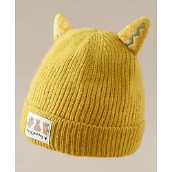 Babyhug Woollen Cap with Ear & Bear Patch in Brown - Diameter 16 cm
