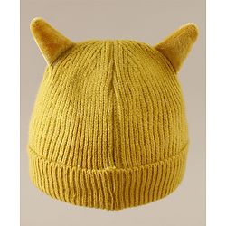 Babyhug Woollen Cap with Ear & Bear Patch in Brown - Diameter 16 cm