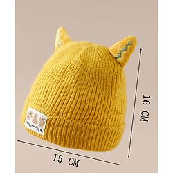 Babyhug Woollen Cap with Ear & Bear Patch in Brown - Diameter 16 cm