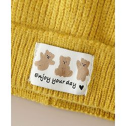 Babyhug Woollen Cap with Ear & Bear Patch in Brown - Diameter 16 cm