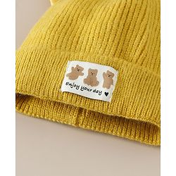 Babyhug Woollen Cap with Ear & Bear Patch in Brown - Diameter 16 cm