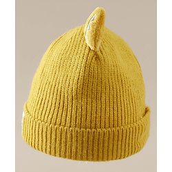 Babyhug Woollen Cap with Ear & Bear Patch in Brown - Diameter 16 cm