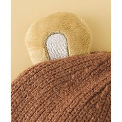 Babyhug Woollen Cap with Ear & Bear Applique in Brown Diameter - 15 cm