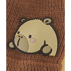 Babyhug Woollen Cap with Ear & Bear Applique in Brown Diameter - 15 cm