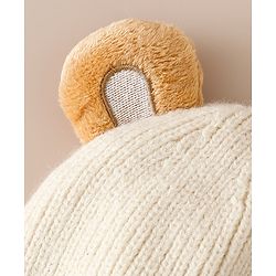 Babyhug Woollen Cap with Ear & Bear Applique in Brown Diameter - 15 cm