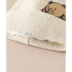 Babyhug Woollen Cap with Ear & Bear Applique in Brown Diameter - 15 cm