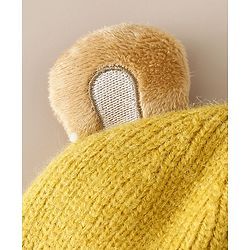 Babyhug Woollen Cap with Ear & Bear Applique in Brown Diameter - 15 cm