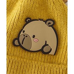 Babyhug Woollen Cap with Ear & Bear Applique in Brown Diameter - 15 cm