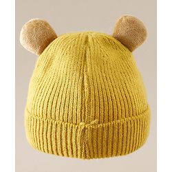 Babyhug Woollen Cap with Ear & Bear Applique in Brown Diameter - 15 cm