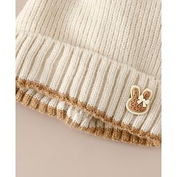 Babyhug Woollen Cap with Bow Applique in Off White - Diameter 15.5 cm