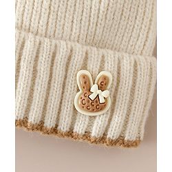 Babyhug Woollen Cap with Bow Applique in Off White - Diameter 15.5 cm