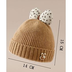 Babyhug Woollen Cap with Bow Applique in Off White - Diameter 15.5 cm
