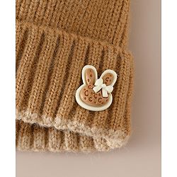 Babyhug Woollen Cap with Bow Applique in Off White - Diameter 15.5 cm