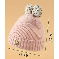 Babyhug Woollen Cap with Bow Applique in Off White - Diameter 15.5 cm