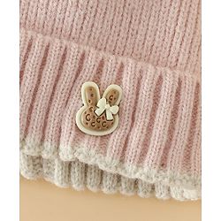 Babyhug Woollen Cap with Bow Applique in Off White - Diameter 15.5 cm