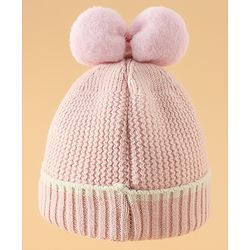 Babyhug Woollen Cap With Floral Applique Bow On Top Yellow - Diameter 9 cm