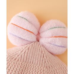 Babyhug Woollen Cap With Floral Applique Bow On Top Yellow - Diameter 9 cm