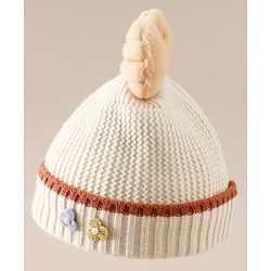 Babyhug Woollen Cap With Floral Applique Bow On Top Yellow - Diameter 9 cm