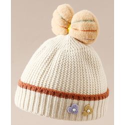 Babyhug Woollen Cap With Floral Applique Bow On Top Yellow - Diameter 9 cm