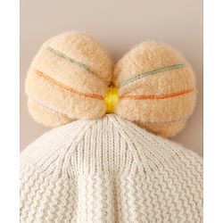 Babyhug Woollen Cap With Floral Applique Bow On Top Yellow - Diameter 9 cm