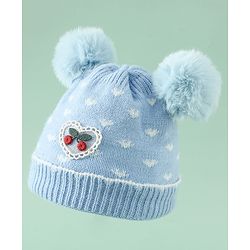 Babyhug Woollen Pom Pom Cap With Heart Print Red Diameter 11 cm