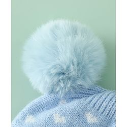 Babyhug Woollen Pom Pom Cap With Heart Print Red Diameter 11 cm